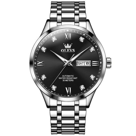 OLEVS 9946 Men Diamond Roman Scale Waterproof Quartz Watch(Black + Silver) - Metal Strap Watches by OLEVS | Online Shopping South Africa | PMC Jewellery | Buy Now Pay Later Mobicred