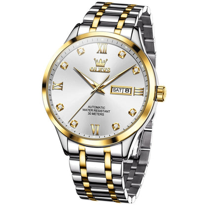 OLEVS 9946 Men Diamond Roman Scale Waterproof Quartz Watch(White + Gold) - Metal Strap Watches by OLEVS | Online Shopping South Africa | PMC Jewellery