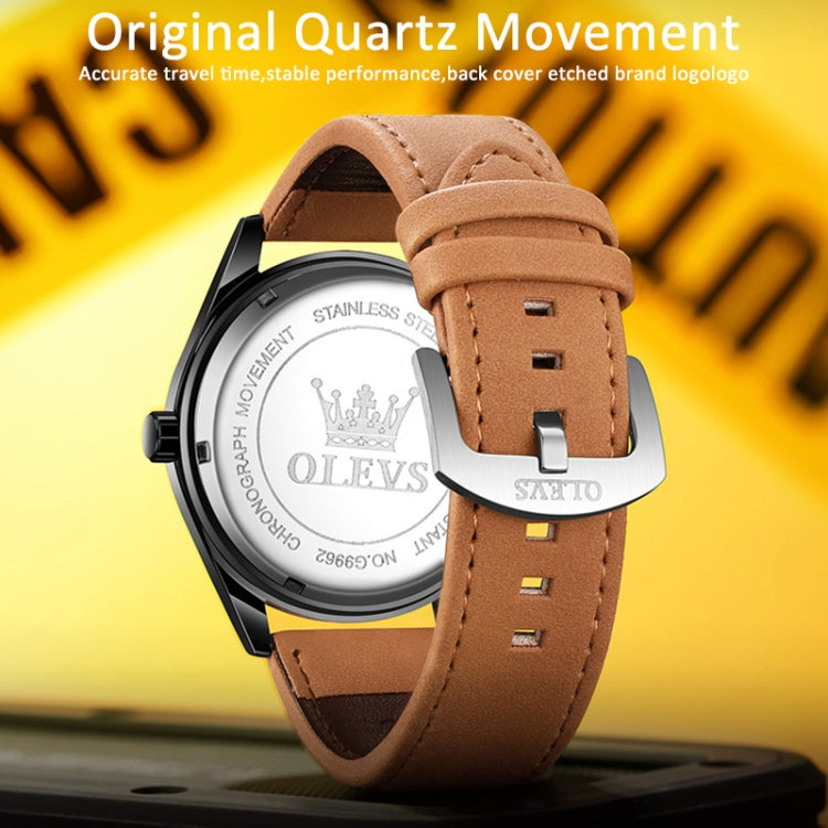 OLEVS 9962 Men Multifunctional Waterproof Quartz Watch(Gold + Brown) - Leather Strap Watches by OLEVS | Online Shopping South Africa | PMC Jewellery