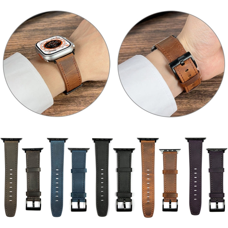 For Apple Watch SE 2023 44mm Retro Texture Leather Watch Band(Black) - Watch Bands by PMC TechLife | Online Shopping South Africa | PMC TechLife