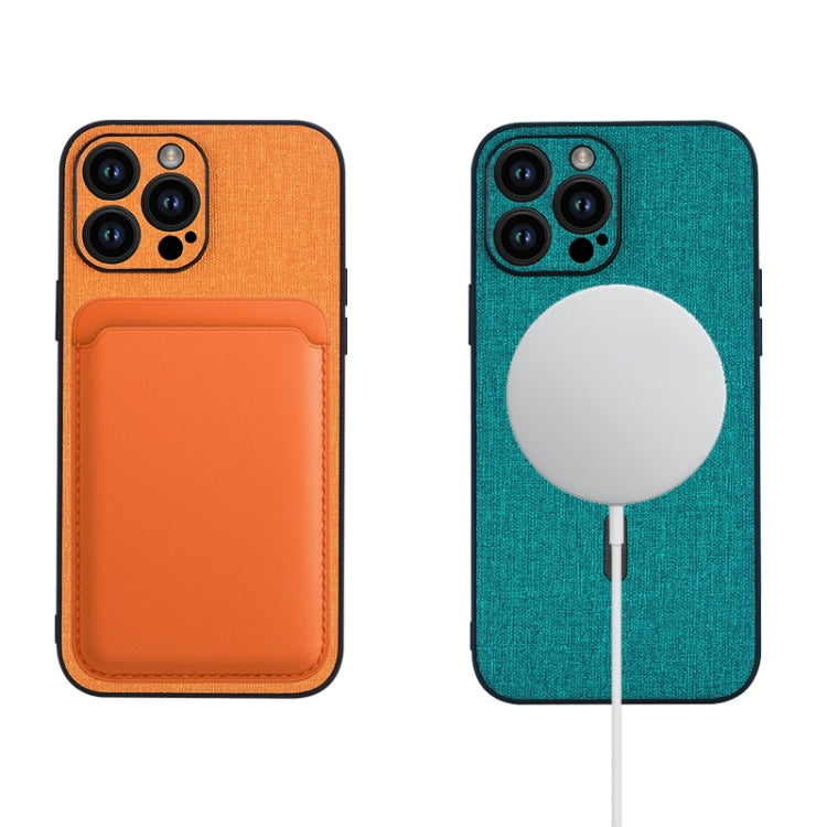 For iPhone 15 Plus Cloth Texture MagSafe Magnetic PU Phone Case(Grey) - iPhone 15 Plus Cases by PMC TechLife | Online Shopping South Africa | PMC TechLife | Buy Now Pay Later Mobicred