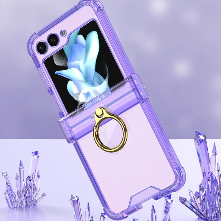 For Samsung Galaxy Z Flip5 Gkk Airbag Hinge Silicone Phone Case with Ring Holder(Transparent Purple) - Galaxy Z Flip5 Cases by GKK | Online Shopping South Africa | PMC Jewellery | Buy Now Pay Later Mobicred