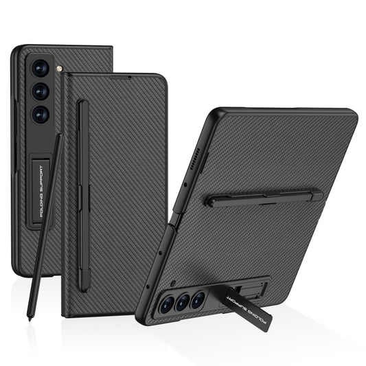 For Samsung Galaxy Z Fold5 GKK Flip Leather All-Inclusive Phone Case with Pen Holder(Carbon Fiber) - Galaxy Z Fold5 Cases by GKK | Online Shopping South Africa | PMC Jewellery | Buy Now Pay Later Mobicred