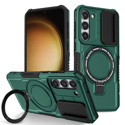 For Samsung Galaxy S23 5G Sliding Camshield Magsafe Holder TPU Hybrid PC Phone Case(Deep Green) - Galaxy S23 5G Cases by PMC Jewellery | Online Shopping South Africa | PMC Jewellery