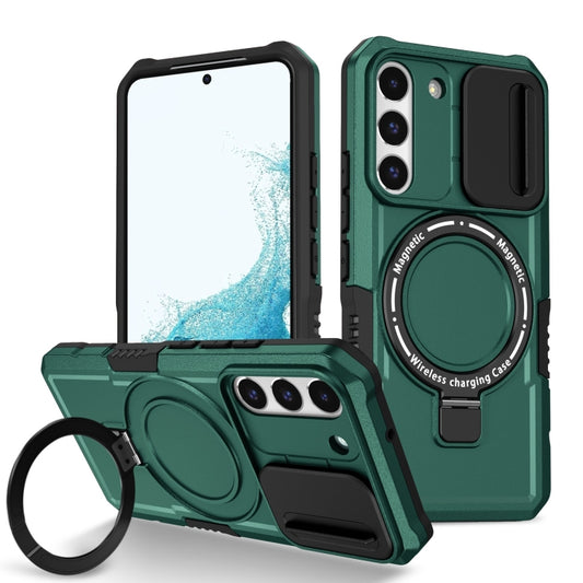 For Samsung Galaxy S22 5G Sliding Camshield Magsafe Holder TPU Hybrid PC Phone Case(Deep Green) - Galaxy Phone Cases by PMC Jewellery | Online Shopping South Africa | PMC Jewellery