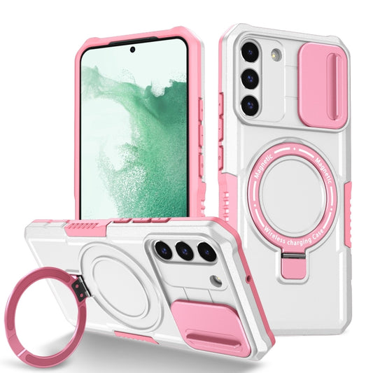 For Samsung Galaxy S22+ 5G Sliding Camshield Magsafe Holder TPU Hybrid PC Phone Case(Pink White) - Galaxy S22+ 5G Cases by PMC Jewellery | Online Shopping South Africa | PMC Jewellery | Buy Now Pay Later Mobicred