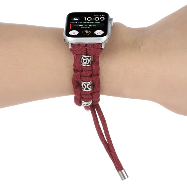 For Apple Watch Series 9 45mm Silk Silver Beads Braided Watch Band(Wine Red) - free shipping - PMC TechLife - Order now!