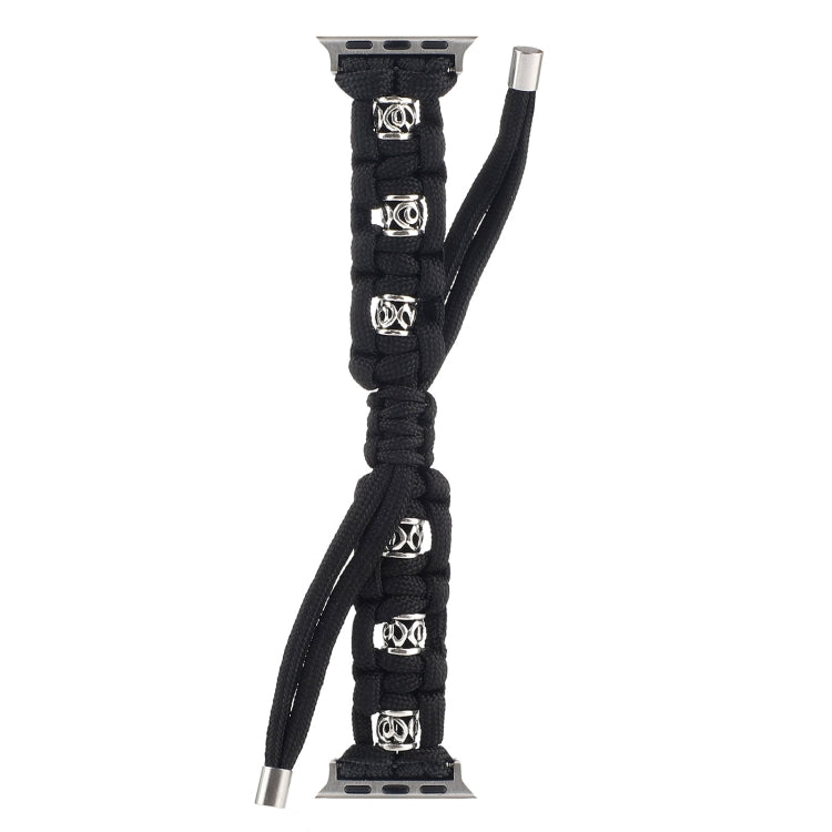 For Apple Watch Series 9 41mm Silk Silver Beads Braided Watch Band(Black) - Watch Bands by PMC TechLife | Online Shopping South Africa | PMC TechLife