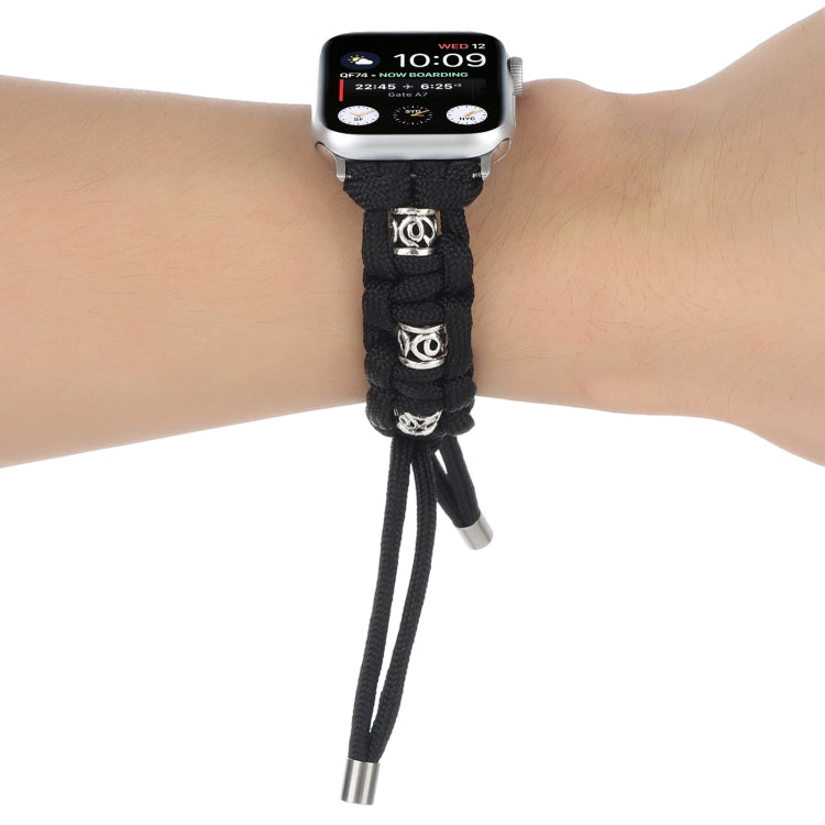For Apple Watch Series 9 41mm Silk Silver Beads Braided Watch Band(Black) - Watch Bands by PMC TechLife | Online Shopping South Africa | PMC TechLife