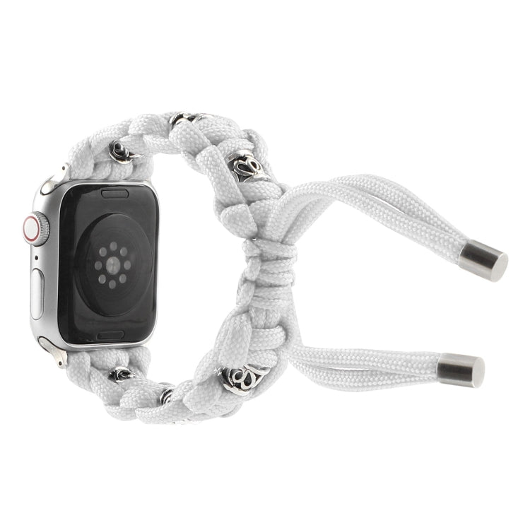 For Apple Watch Series 9 41mm Silk Silver Beads Braided Watch Band(White) - Watch Bands by PMC TechLife | Online Shopping South Africa | PMC TechLife
