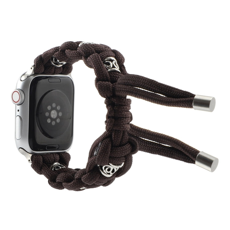 For Apple Watch Series 7 41mm Silk Silver Beads Braided Watch Band(Coffee) - Watch Bands by PMC TechLife | Online Shopping South Africa | PMC TechLife