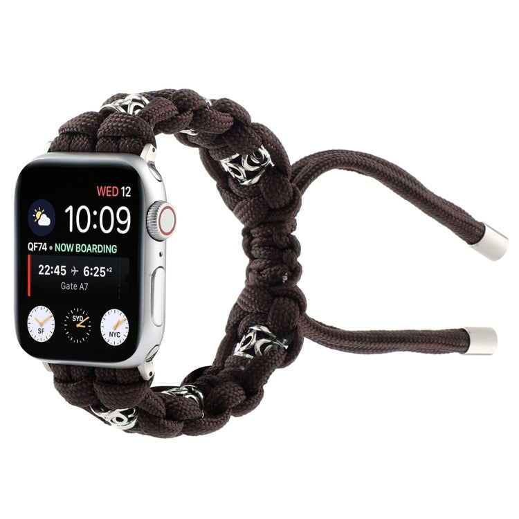 For Apple Watch Series 7 45mm Silk Silver Beads Braided Watch Band(Coffee) - Watch Bands by PMC TechLife | Online Shopping South Africa | PMC TechLife