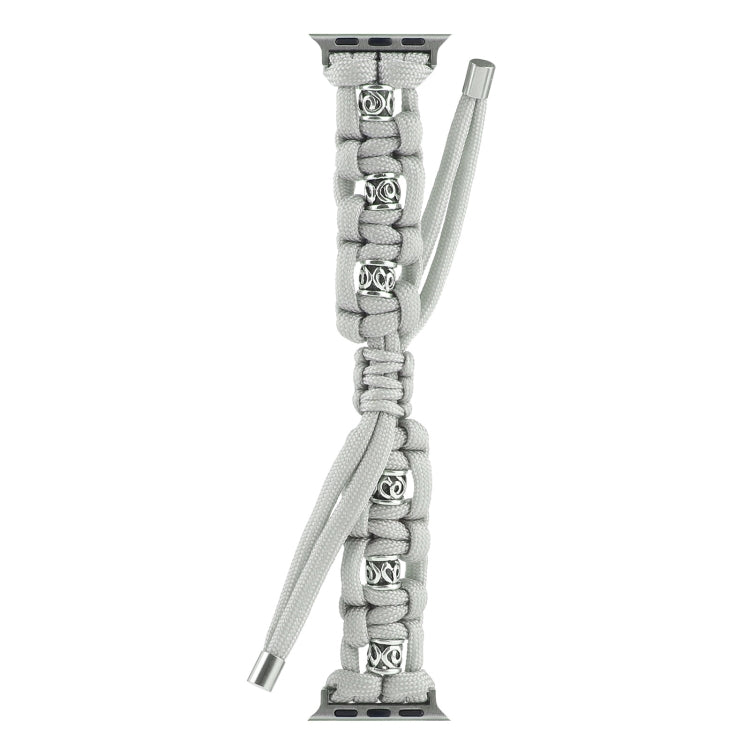 For Apple Watch Series 7 45mm Silk Silver Beads Braided Watch Band(Grey) - Watch Bands by PMC TechLife | Online Shopping South Africa | PMC TechLife