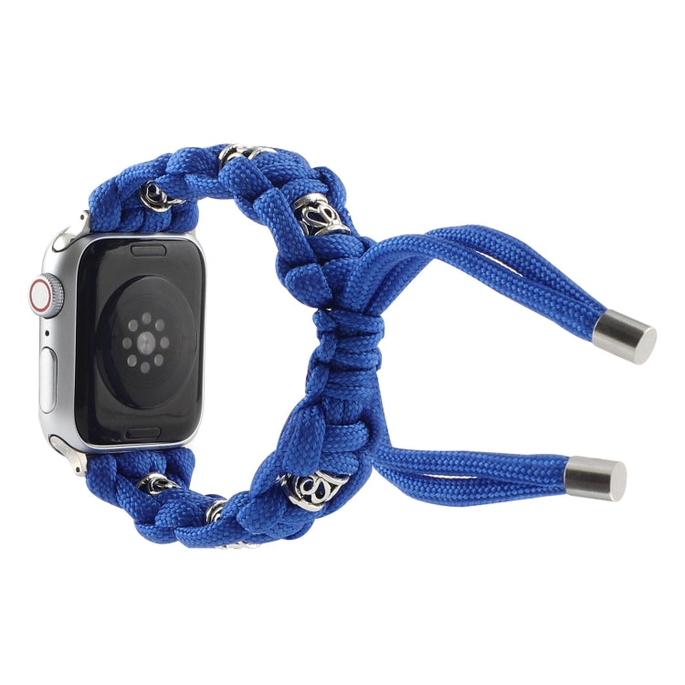 For Apple Watch Series 7 45mm Silk Silver Beads Braided Watch Band(Blue) - Watch Bands by PMC TechLife | Online Shopping South Africa | PMC TechLife