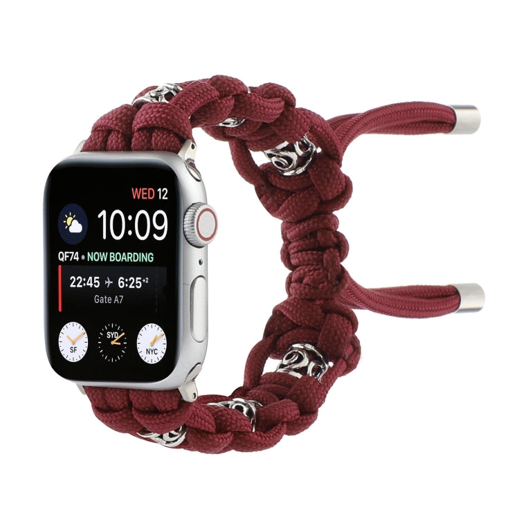 For Apple Watch SE 44mm Silk Silver Beads Braided Watch Band(Wine Red) - Watch Bands by PMC TechLife | Online Shopping South Africa | PMC TechLife