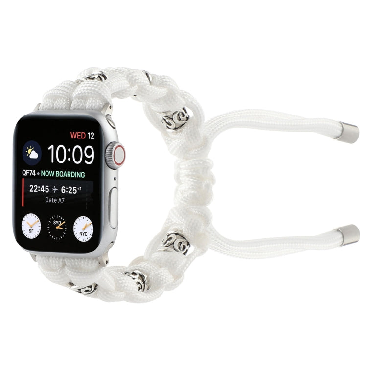 For Apple Watch Series 6 40mm Silk Silver Beads Braided Watch Band(White) - Watch Bands by PMC TechLife | Online Shopping South Africa | PMC TechLife