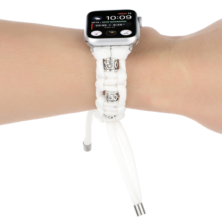 For Apple Watch Series 4 44mm Silk Silver Beads Braided Watch Band(White) - Watch Bands by PMC TechLife | Online Shopping South Africa | PMC TechLife