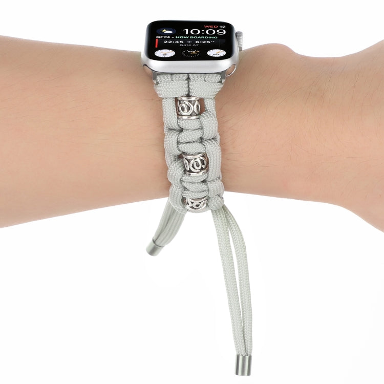 For Apple Watch Series 4 40mm Silk Silver Beads Braided Watch Band(Grey) - Watch Bands by PMC TechLife | Online Shopping South Africa | PMC TechLife