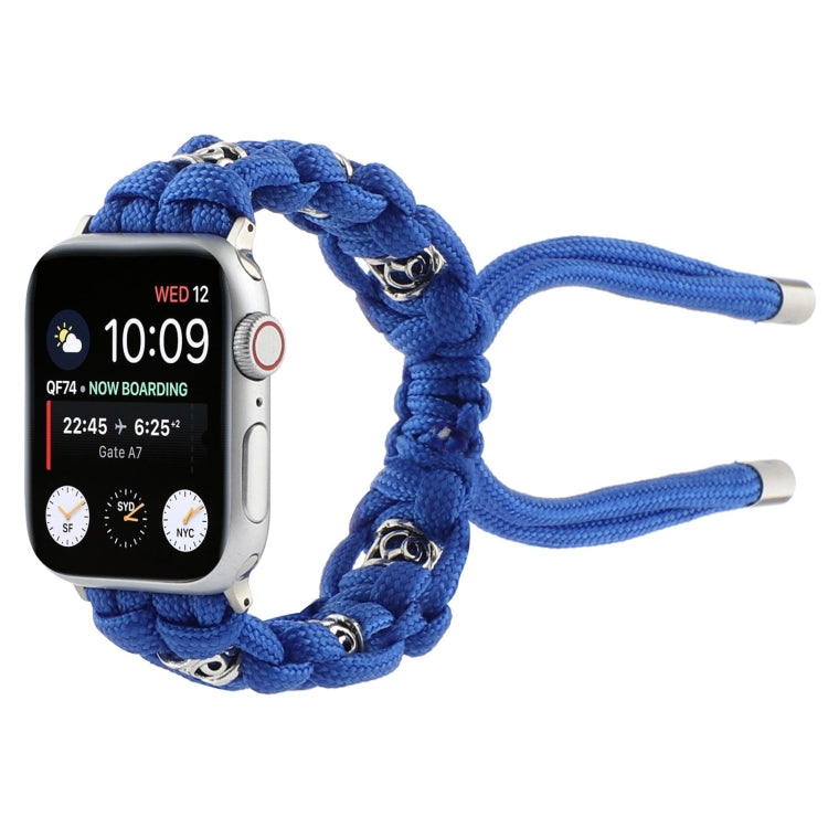 For Apple Watch Series 3 38mm Silk Silver Beads Braided Watch Band(Blue) - Watch Bands by PMC TechLife | Online Shopping South Africa | PMC TechLife