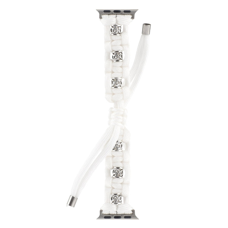 For Apple Watch Series 3 38mm Silk Silver Beads Braided Watch Band(White) - Watch Bands by PMC TechLife | Online Shopping South Africa | PMC TechLife