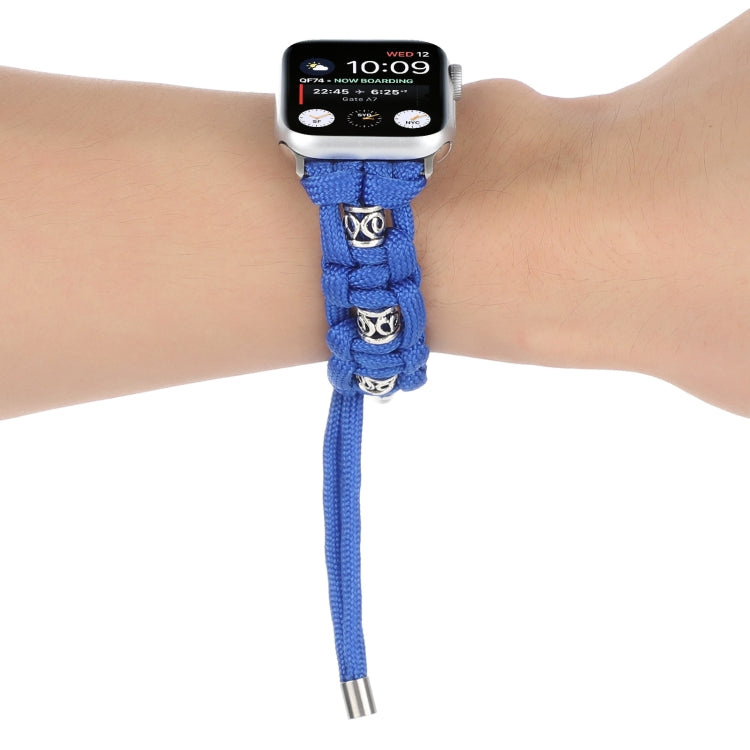 For Apple Watch Series 2 42mm Silk Silver Beads Braided Watch Band(Blue) - Watch Bands by PMC TechLife | Online Shopping South Africa | PMC TechLife