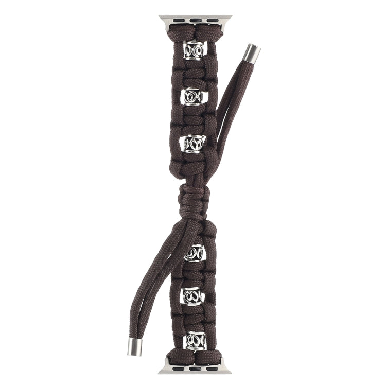For Apple Watch Series 2 38mm Silk Silver Beads Braided Watch Band(Coffee) - Watch Bands by PMC TechLife | Online Shopping South Africa | PMC TechLife