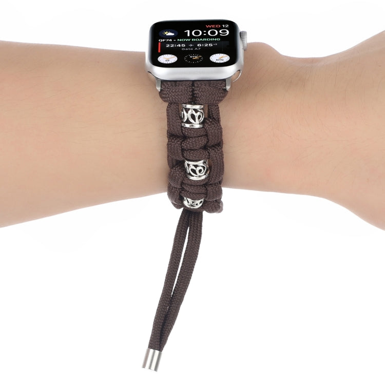 For Apple Watch 38mm Silk Silver Beads Braided Watch Band(Coffee) - Watch Bands by PMC TechLife | Online Shopping South Africa | PMC TechLife