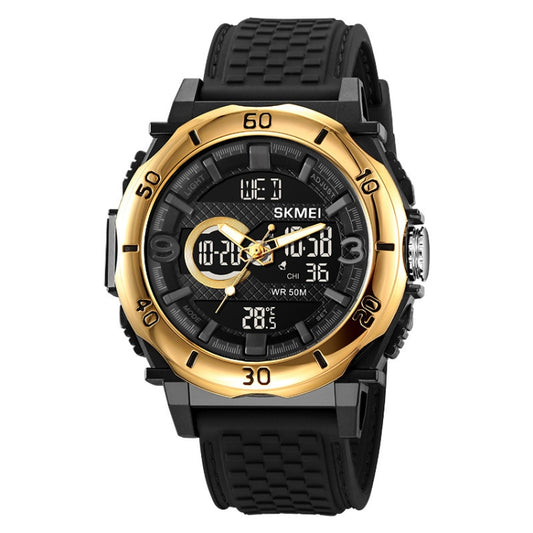 SKMEI 2098 Multifunctional Men 50M Waterproof Thermometer Dual Display Digital Wrist Watch(Gold+Black) - Silicone Strap Watches by SKMEI | Online Shopping South Africa | PMC Jewellery | Buy Now Pay Later Mobicred