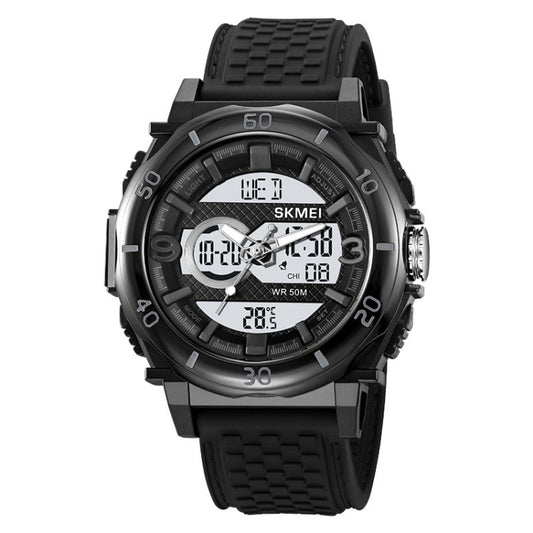 SKMEI 2098 Multifunctional Men 50M Waterproof Thermometer Dual Display Digital Wrist Watch(Black+White) - Silicone Strap Watches by SKMEI | Online Shopping South Africa | PMC Jewellery | Buy Now Pay Later Mobicred