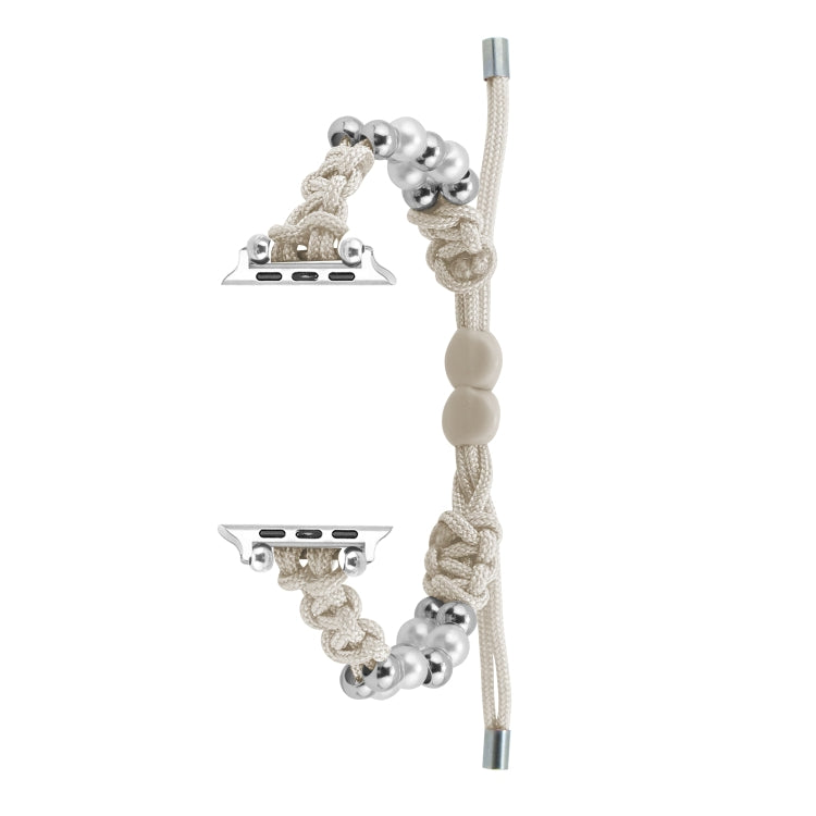 For Apple Watch Series 9 41mm Paracord Row Beads Drawstring Braided Watch Band(White) - Watch Bands by PMC TechLife | Online Shopping South Africa | PMC TechLife