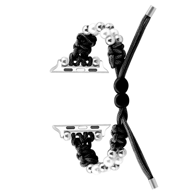 For Apple Watch Series 8 41mm Paracord Row Beads Drawstring Braided Watch Band(Black) - Watch Bands by PMC TechLife | Online Shopping South Africa | PMC TechLife