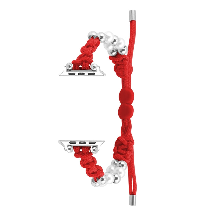 For Apple Watch Series 8 45mm Paracord Row Beads Drawstring Braided Watch Band(Red) - Watch Bands by PMC TechLife | Online Shopping South Africa | PMC TechLife