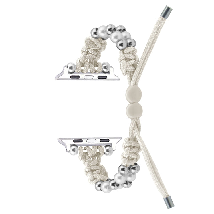 For Apple Watch Series 7 41mm Paracord Row Beads Drawstring Braided Watch Band(White) - Watch Bands by PMC TechLife | Online Shopping South Africa | PMC TechLife