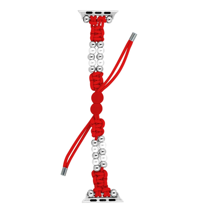 For Apple Watch Series 7 41mm Paracord Row Beads Drawstring Braided Watch Band(Red) - Watch Bands by PMC TechLife | Online Shopping South Africa | PMC TechLife
