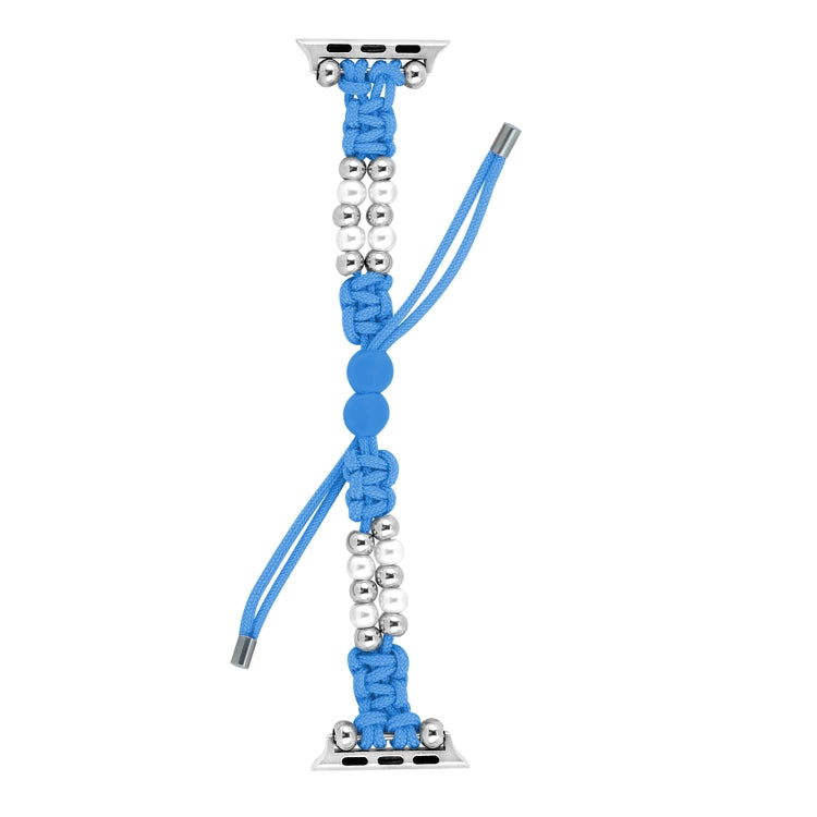 For Apple Watch Series 7 41mm Paracord Row Beads Drawstring Braided Watch Band(Blue) - Watch Bands by PMC TechLife | Online Shopping South Africa | PMC TechLife