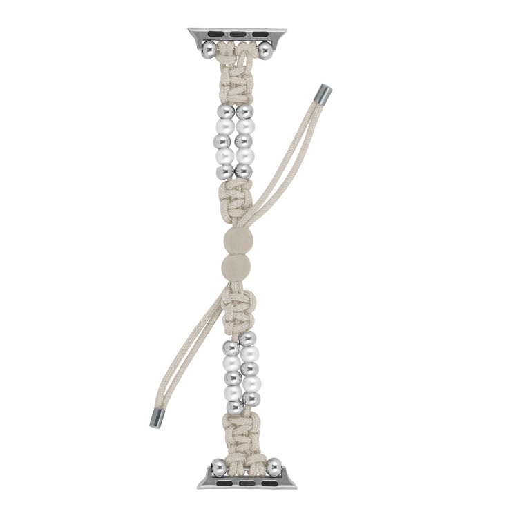 For Apple Watch Series 7 45mm Paracord Row Beads Drawstring Braided Watch Band(White) - free shipping - PMC TechLife - Order now!