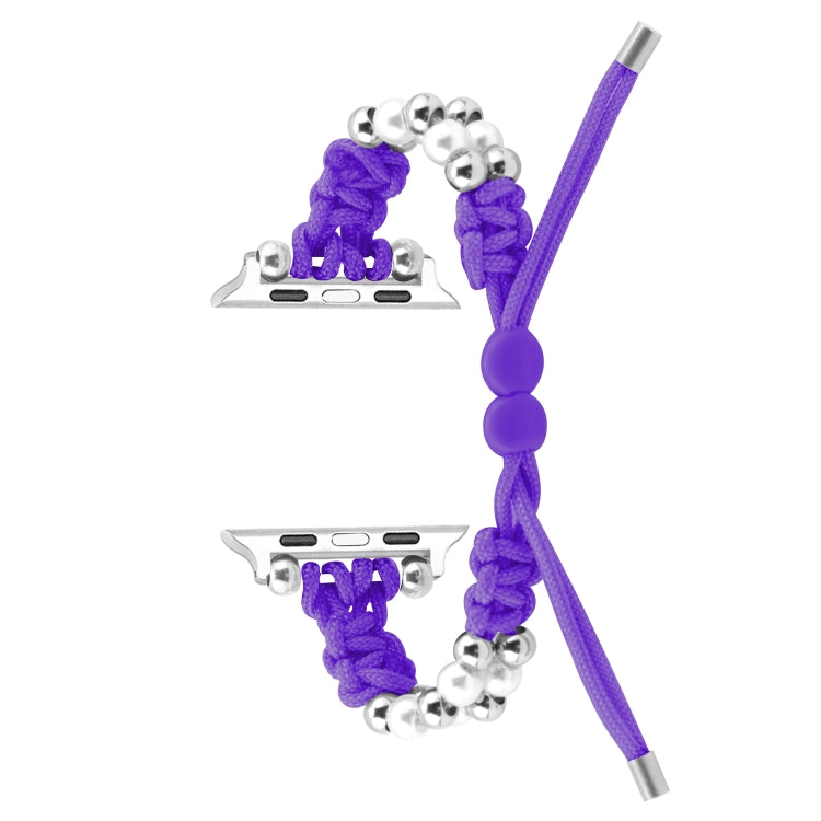 For Apple Watch SE 40mm Paracord Row Beads Drawstring Braided Watch Band(Purple) - Watch Bands by PMC TechLife | Online Shopping South Africa | PMC TechLife