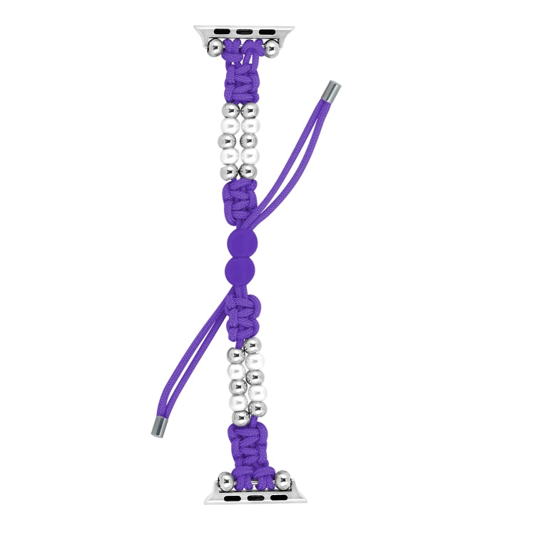 For Apple Watch SE 40mm Paracord Row Beads Drawstring Braided Watch Band(Purple) - Watch Bands by PMC TechLife | Online Shopping South Africa | PMC TechLife