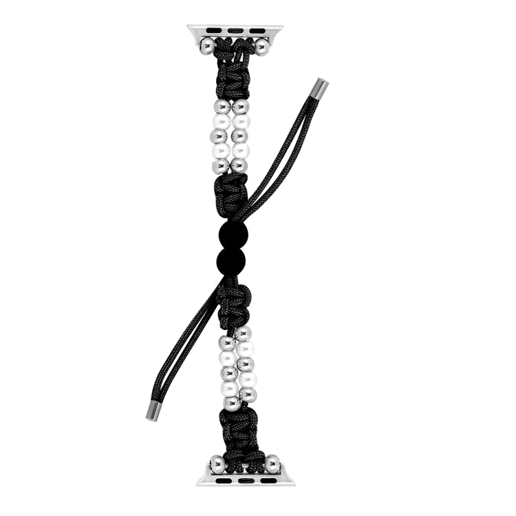 For Apple Watch SE 44mm Paracord Row Beads Drawstring Braided Watch Band(Black) - Watch Bands by PMC TechLife | Online Shopping South Africa | PMC TechLife