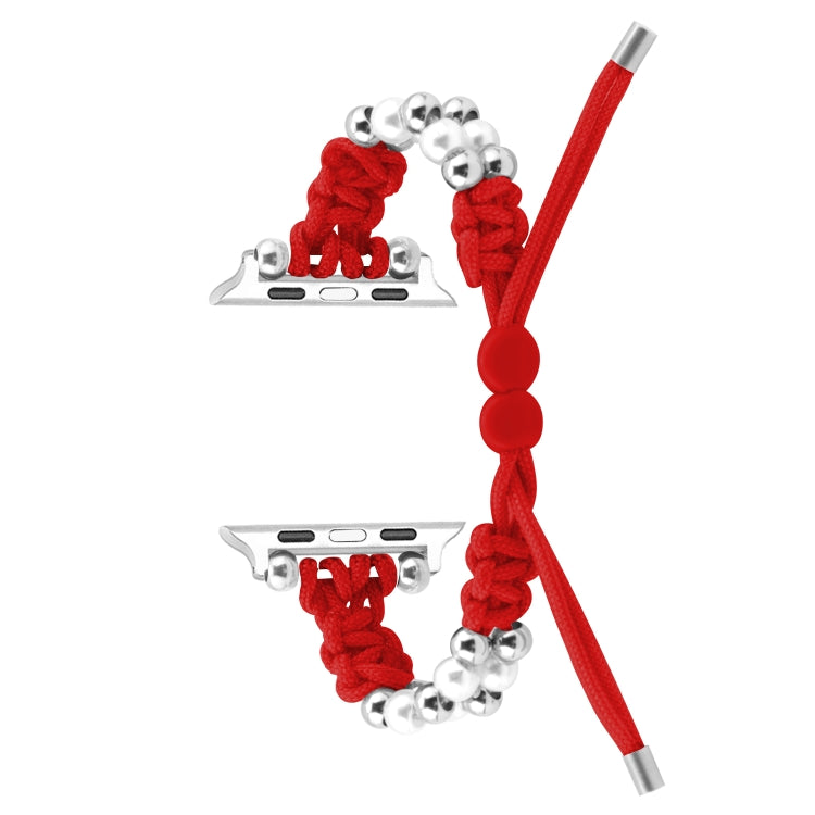 For Apple Watch SE 44mm Paracord Row Beads Drawstring Braided Watch Band(Red) - Watch Bands by PMC TechLife | Online Shopping South Africa | PMC TechLife