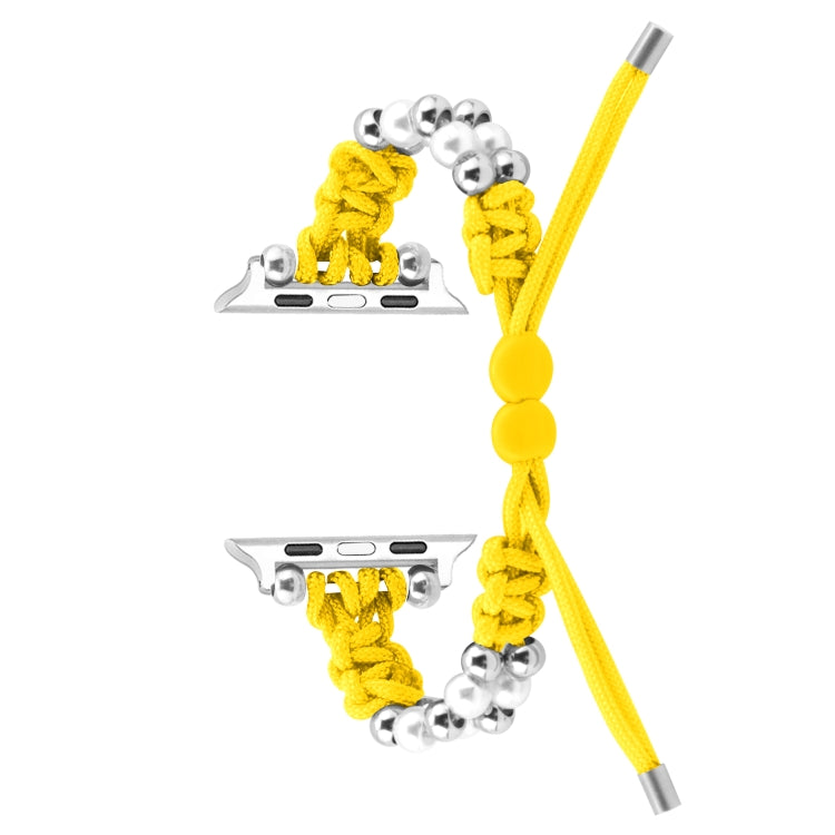 For Apple Watch SE 44mm Paracord Row Beads Drawstring Braided Watch Band(Yellow) - Watch Bands by PMC TechLife | Online Shopping South Africa | PMC TechLife