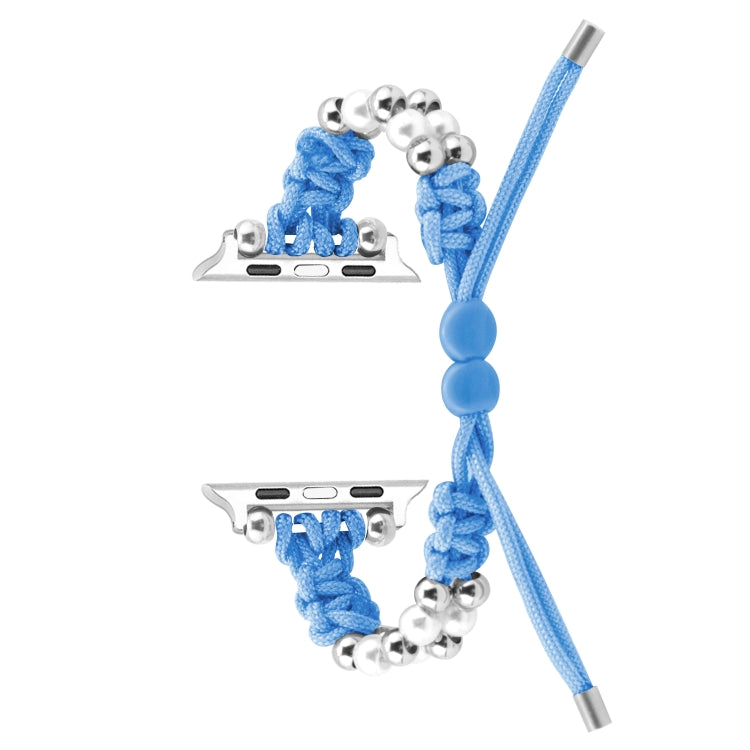 For Apple Watch SE 44mm Paracord Row Beads Drawstring Braided Watch Band(Blue) - Watch Bands by PMC TechLife | Online Shopping South Africa | PMC TechLife