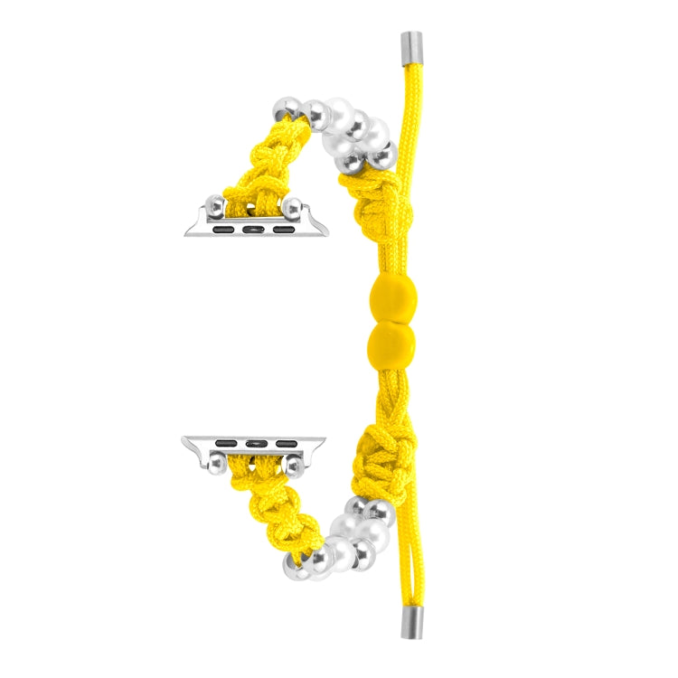 For Apple Watch Series 2 42mm Paracord Row Beads Drawstring Braided Watch Band(Yellow) - Watch Bands by PMC TechLife | Online Shopping South Africa | PMC TechLife