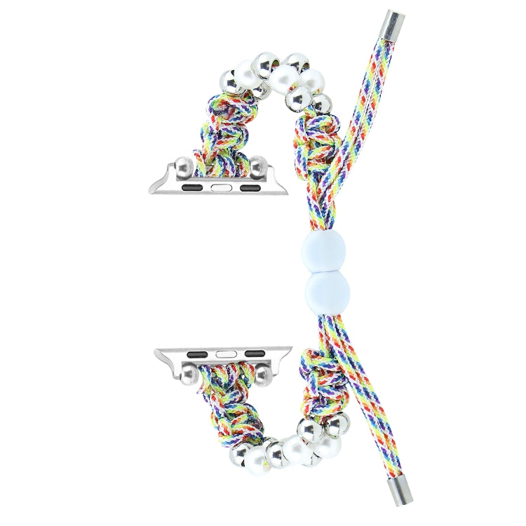 For Apple Watch 42mm Paracord Row Beads Drawstring Braided Watch Band(Rainbow) - Watch Bands by PMC TechLife | Online Shopping South Africa | PMC TechLife