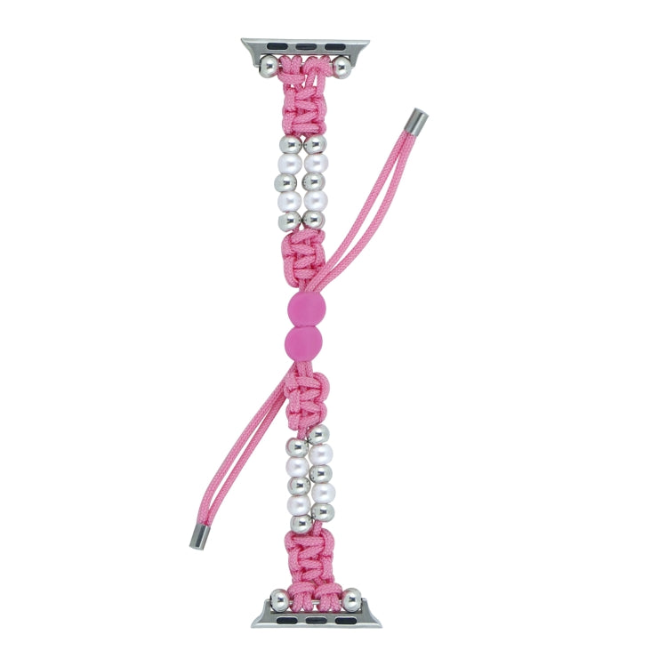 For Apple Watch 42mm Paracord Row Beads Drawstring Braided Watch Band(Pink) - Watch Bands by PMC TechLife | Online Shopping South Africa | PMC TechLife