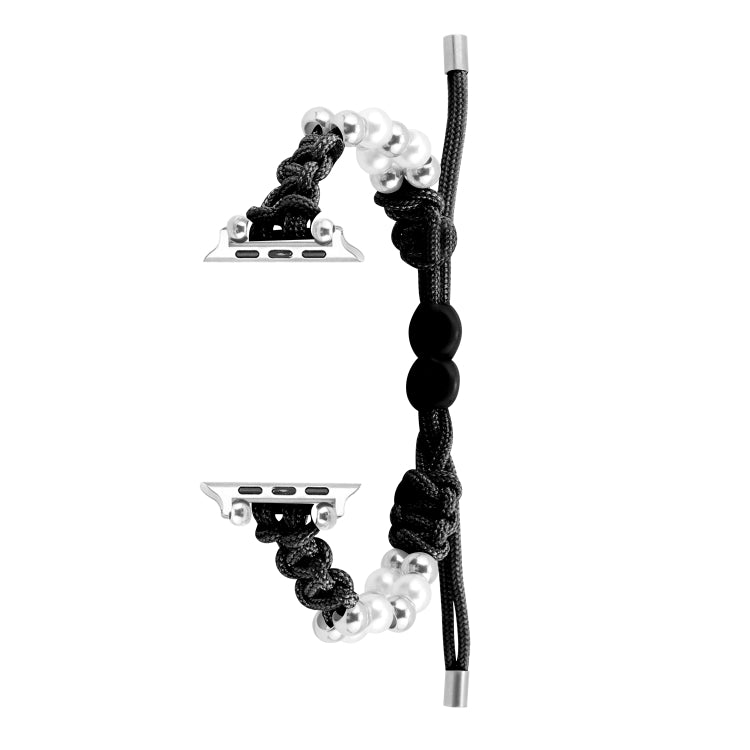 For Apple Watch 42mm Paracord Row Beads Drawstring Braided Watch Band(Black) - Watch Bands by PMC TechLife | Online Shopping South Africa | PMC TechLife