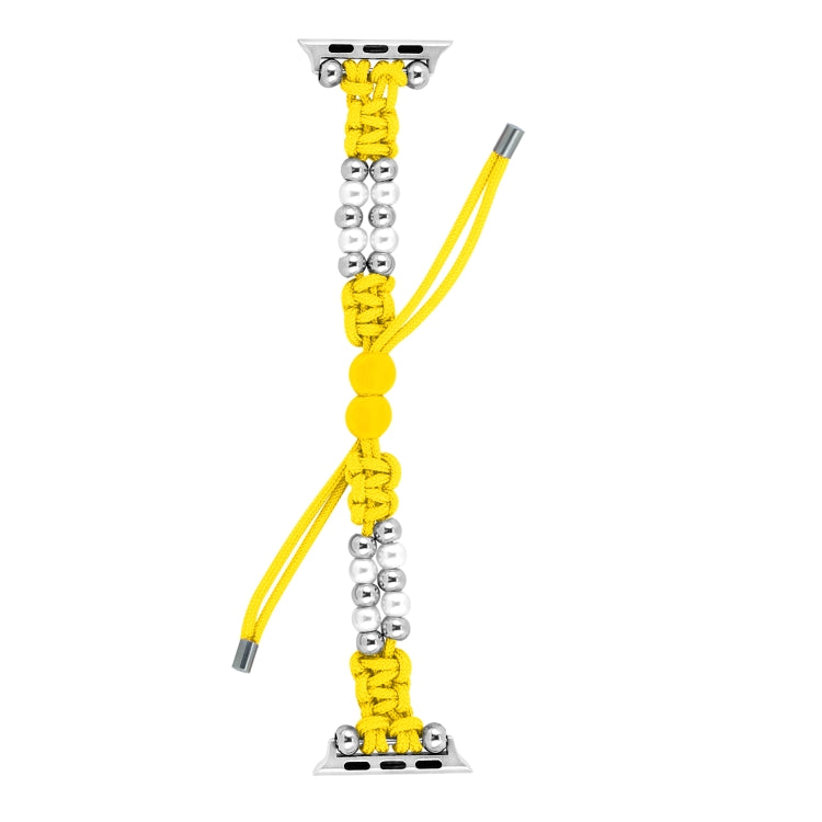 For Apple Watch 42mm Paracord Row Beads Drawstring Braided Watch Band(Yellow) - Watch Bands by PMC TechLife | Online Shopping South Africa | PMC TechLife
