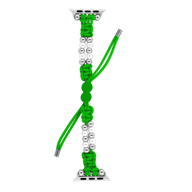 For Apple Watch 42mm Paracord Row Beads Drawstring Braided Watch Band(Green) - Watch Bands by PMC TechLife | Online Shopping South Africa | PMC TechLife