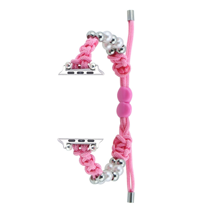 For Apple Watch 38mm Paracord Row Beads Drawstring Braided Watch Band(Pink) - Watch Bands by PMC TechLife | Online Shopping South Africa | PMC TechLife