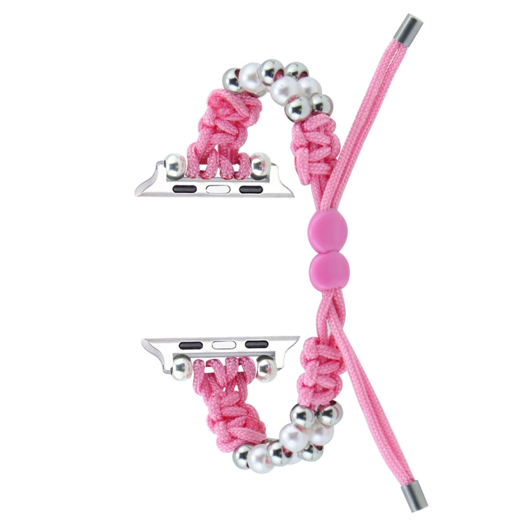 For Apple Watch 38mm Paracord Row Beads Drawstring Braided Watch Band(Pink) - Watch Bands by PMC TechLife | Online Shopping South Africa | PMC TechLife